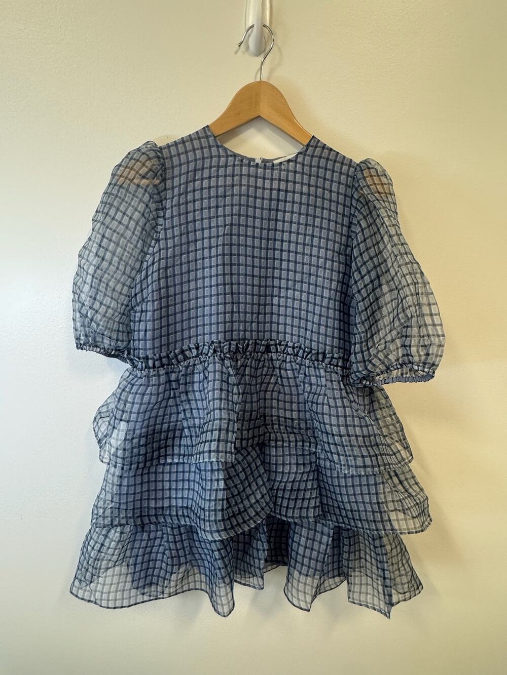 Ganni Gingham Organza Minidress Women's Size XS 2 Blue